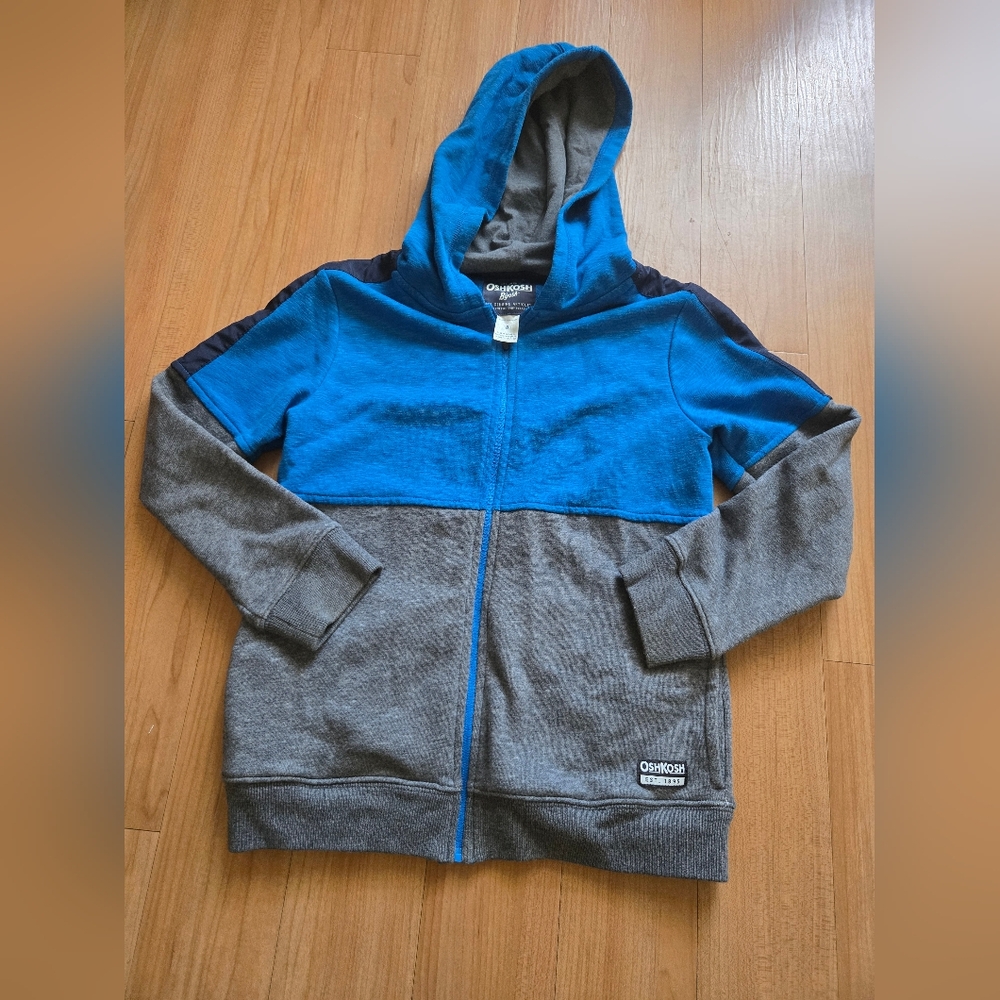 OshKosh B’gosh Full Zip Hoodie – Size 8 | Blue & Gray Kids Sweatshirt